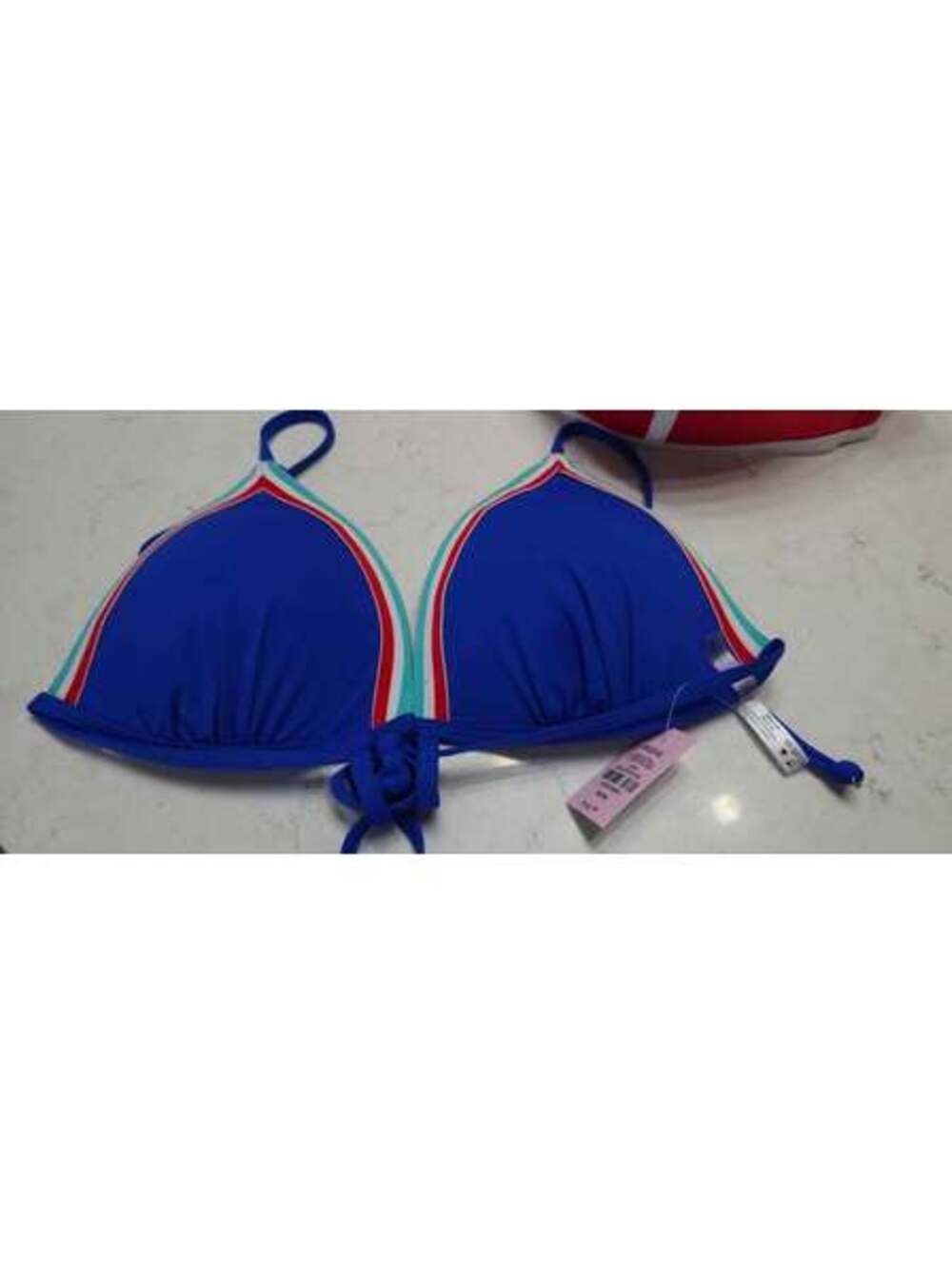 Ardene Swim Blue Triangle Bikini Top with Red, White, and Aqua Trim